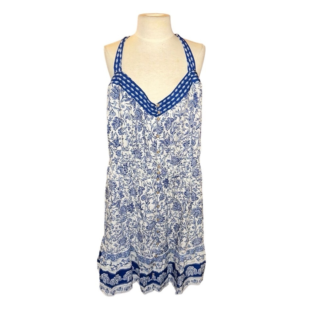 New Knox Rose Women's front button-down Blue Floral Dress 4X plus size 26